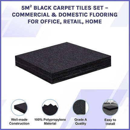 5m² Black Carpet Tiles Set – Commercial & Domestic Flooring for Office, Retail, Home 3