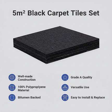 5m² Black Carpet Tiles Set – Commercial & Domestic Flooring for Office, Retail, Home 9