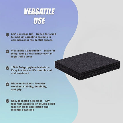 5m² Black Carpet Tiles Set – Commercial & Domestic Flooring for Office, Retail, Home 11