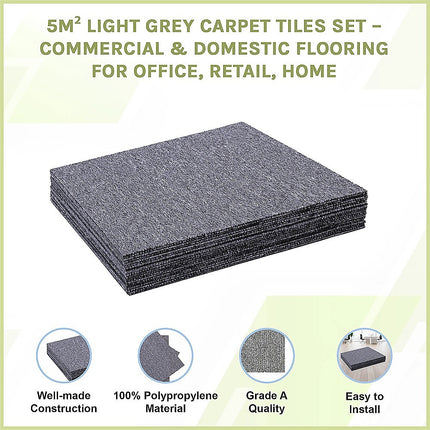 5m² Light Grey Carpet Tiles Set – Commercial & Domestic Flooring for Office, Retail, Home 3