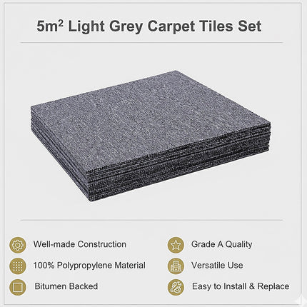 5m² Light Grey Carpet Tiles Set – Commercial & Domestic Flooring for Office, Retail, Home 9