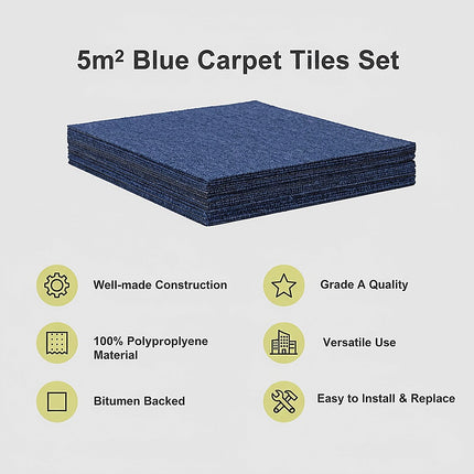 5m² Blue Carpet Tiles Set – Commercial & Domestic Flooring for Office, Retail, Home 9