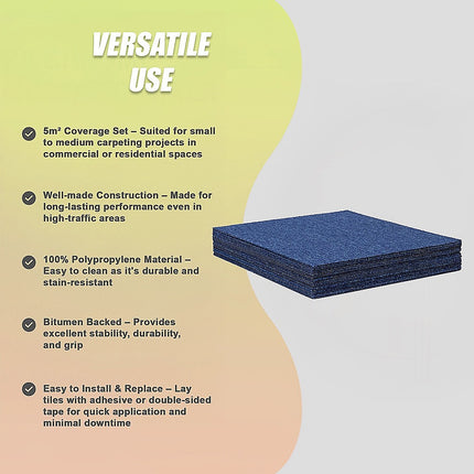 5m² Blue Carpet Tiles Set – Commercial & Domestic Flooring for Office, Retail, Home 11