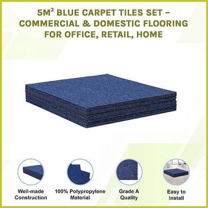 5m² Blue Carpet Tiles Set – Commercial & Domestic Flooring for Office, Retail, Home 3