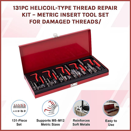 131pc Helicoil-Type Thread Repair Kit – Metric Insert Tool Set for Damaged Threads 3
