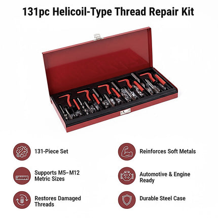 131pc Helicoil-Type Thread Repair Kit – Metric Insert Tool Set for Damaged Threads 9