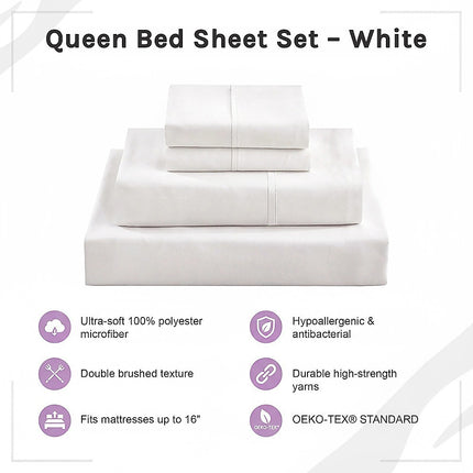 Queen Bed Sheet Set – 1800 Series Microfiber, Deep Pocket, Soft & Breathable, White 8