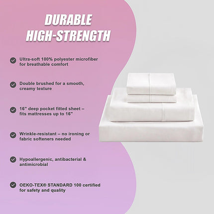 Queen Bed Sheet Set – 1800 Series Microfiber, Deep Pocket, Soft & Breathable, White 10