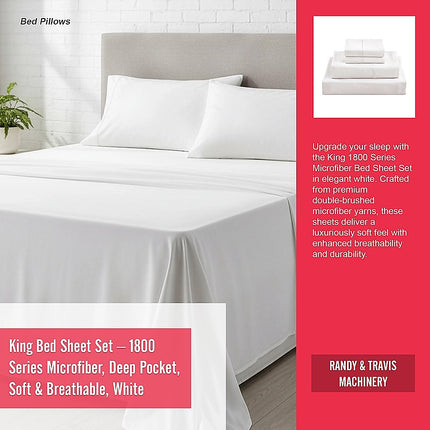King Bed Sheet Set – 1800 Series Microfiber, Deep Pocket, Soft & Breathable, White 9