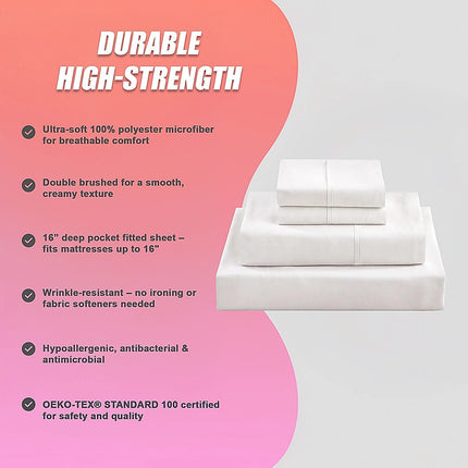 King Bed Sheet Set – 1800 Series Microfiber, Deep Pocket, Soft & Breathable, White 10