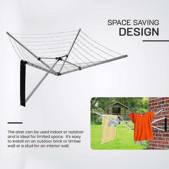 24m Folding Dryer for Laundry and Washing Wall Mounted 5 Arm Clothes Airer Space Saving Design 2