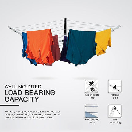 24m Folding Dryer for Laundry and Washing Wall Mounted 5 Arm Clothes Airer Space Saving Design 5