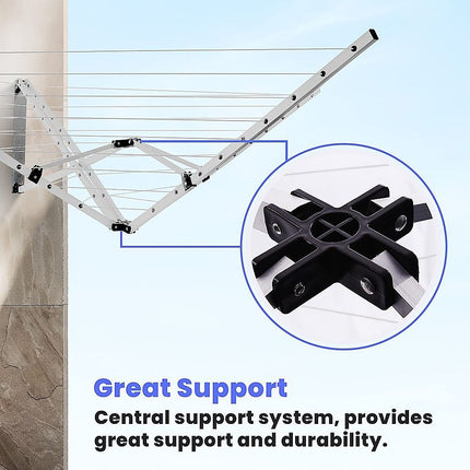 24m Folding Dryer for Laundry and Washing Wall Mounted 5 Arm Clothes Airer Space Saving Design 9