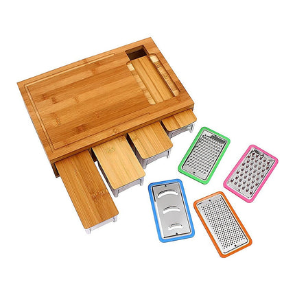 Bamboo Cutting Board Set with Graters and Containers Food Prep Station for Kitchen Organisation 2