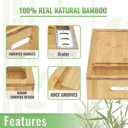 Bamboo Cutting Board Set with Graters and Containers Food Prep Station for Kitchen Organisation 5