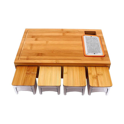 Bamboo Cutting Board Set with Graters and Containers Food Prep Station for Kitchen Organisation 6