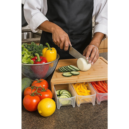 Bamboo Cutting Board Set with Graters and Containers Food Prep Station for Kitchen Organisation 7