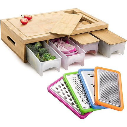 Bamboo Cutting Board Set with Graters and Containers Food Prep Station for Kitchen Organisation 9
