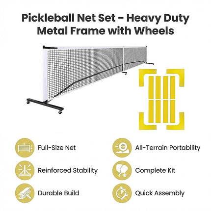 Portable 6.7m Pickleball Net Set – Heavy Duty Metal Frame with Wheels 11
