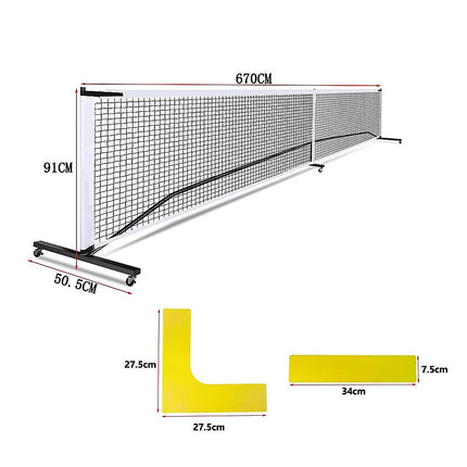 Portable 6.7m Pickleball Net Set – Heavy Duty Metal Frame with Wheels 14