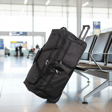 Large Black Wheeled Travel Duffle Bag Rolling Luggage Trolley for Sports and Getaways 2