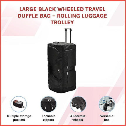 Large Black Wheeled Travel Duffle Bag Rolling Luggage Trolley for Sports and Getaways 3