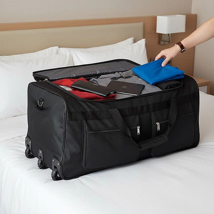 Large Black Wheeled Travel Duffle Bag Rolling Luggage Trolley for Sports and Getaways 7