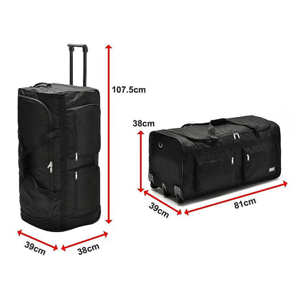 Large Black Wheeled Travel Duffle Bag Rolling Luggage Trolley for Sports and Getaways 12