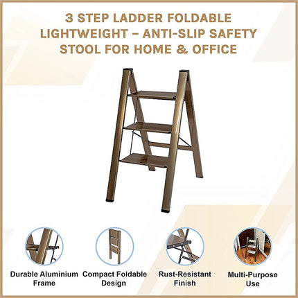 3 Step Ladder Foldable Lightweight – Anti-Slip Safety Stool for Home & Office 3