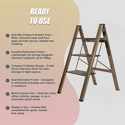 3 Step Ladder Foldable Lightweight – Anti-Slip Safety Stool for Home & Office 6
