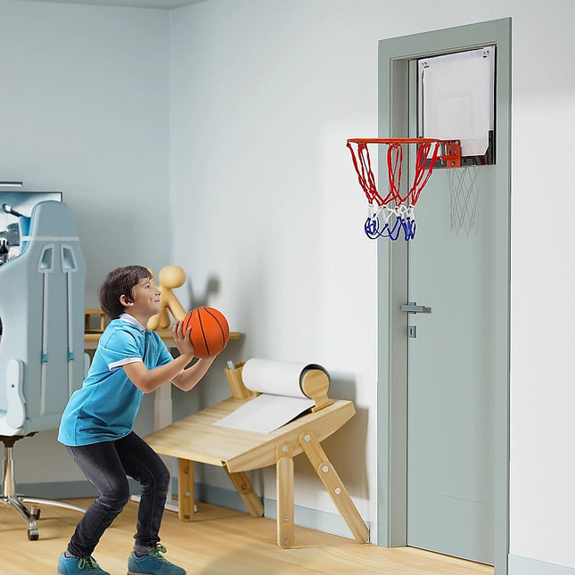 Indoor Mini Basketball Hoop Set – Door Mounted Backboard Kit with Ring & Ball