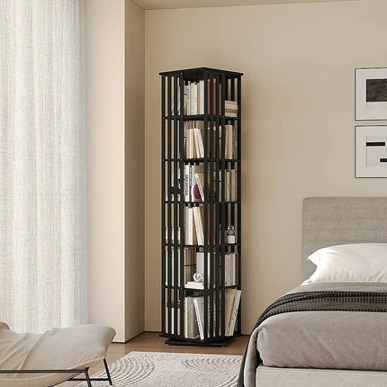 360 Rotating Bookshelf Bamboo Storage Display Rack Shelving in Black 3