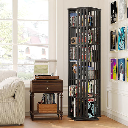 360 Rotating Bookshelf Bamboo Storage Display Rack Shelving in Black 5