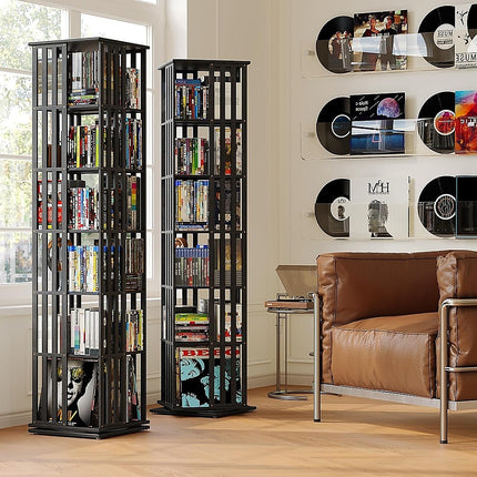360 Rotating Bookshelf Bamboo Storage Display Rack Shelving in Black 7
