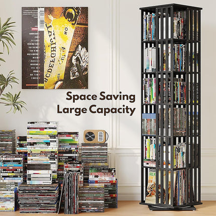 360 Rotating Bookshelf Bamboo Storage Display Rack Shelving in Black 9