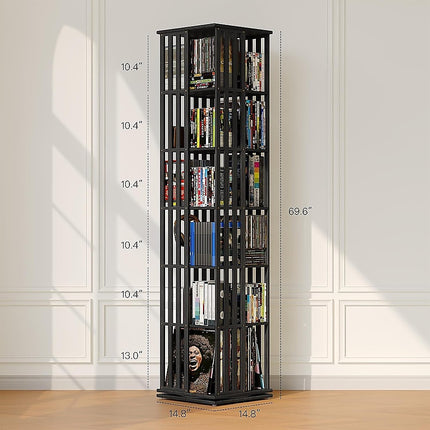 360 Rotating Bookshelf Bamboo Storage Display Rack Shelving in Black 11