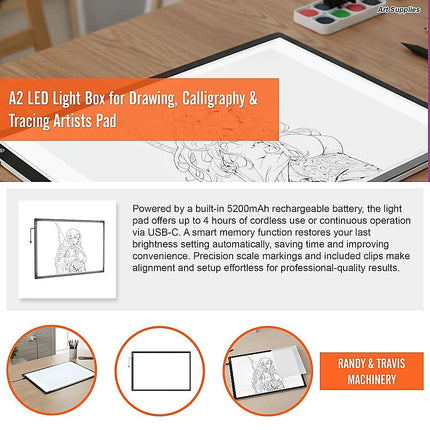 A2 LED Light Box for Drawing, Calligraphy & Tracing Artists Pad 10