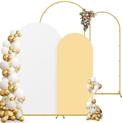 Arch Backdrop Stand with White & Yellow Cover Set for Weddings Events 4