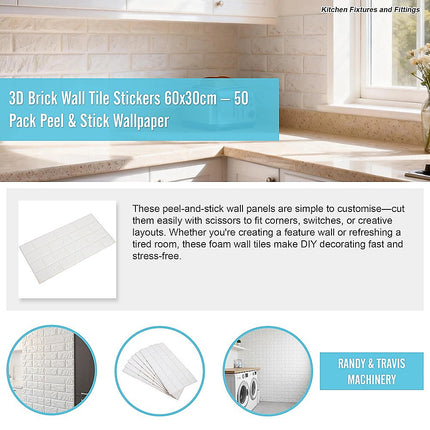 3D Brick Wall Tile Stickers 60x30cm – 50 Pack Peel & Stick Wallpaper 6