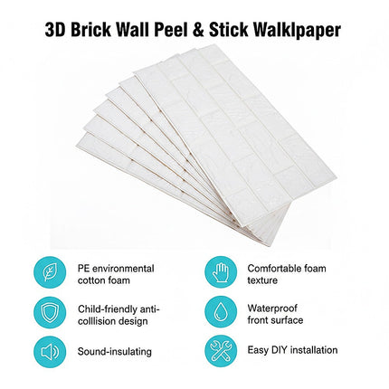 3D Brick Wall Tile Stickers 60x30cm – 50 Pack Peel & Stick Wallpaper 10