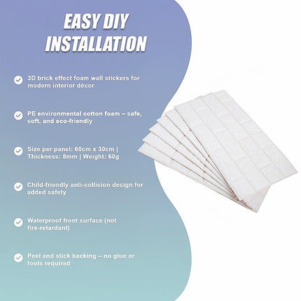 3D Brick Wall Tile Stickers 60x30cm – 50 Pack Peel & Stick Wallpaper 11