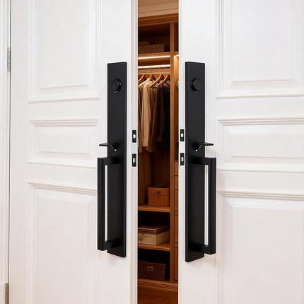 Matte Black Double Door Handle Set Dummy Front Entry Deadbolt Lock 2