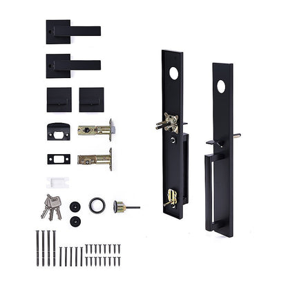 Matte Black Double Door Handle Set Dummy Front Entry Deadbolt Lock 4