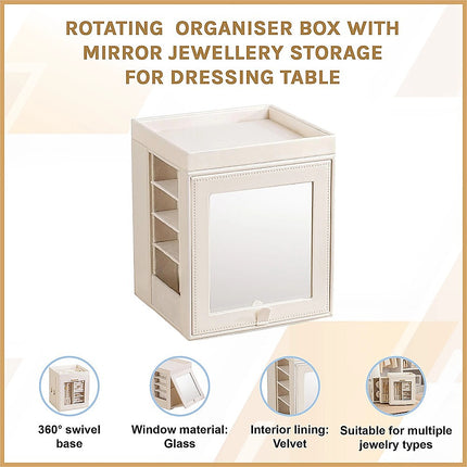 Rotating Organiser Box with Mirror Jewellery Storage for Dressing Table 5
