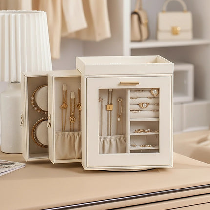 Rotating Organiser Box with Mirror Jewellery Storage for Dressing Table 4
