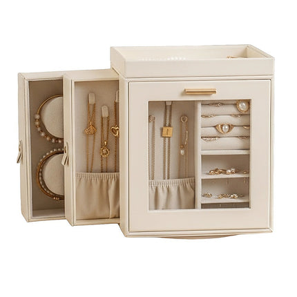Rotating Organiser Box with Mirror Jewellery Storage for Dressing Table 8