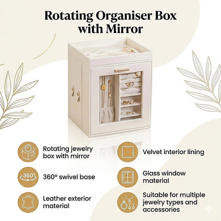 Rotating Organiser Box with Mirror Jewellery Storage for Dressing Table 3