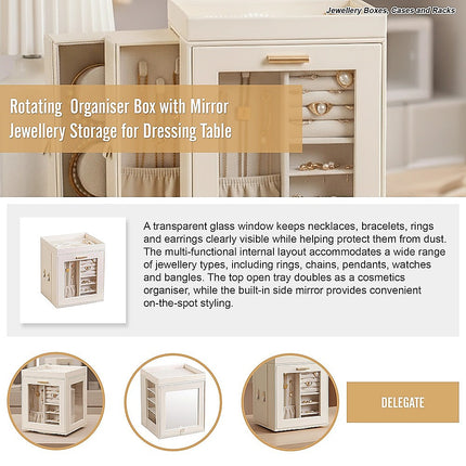 Rotating Organiser Box with Mirror Jewellery Storage for Dressing Table 7