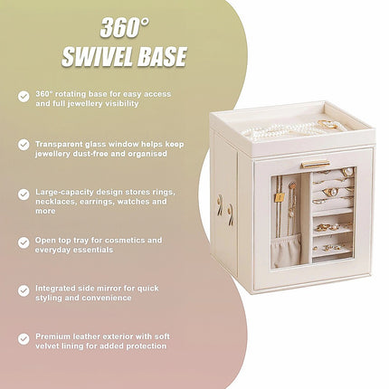 Rotating Organiser Box with Mirror Jewellery Storage for Dressing Table 9
