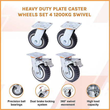 Heavy Duty Plate Caster Wheels Set 4 1200kg Swivel 3